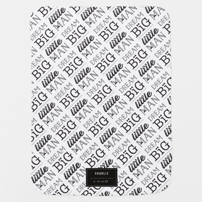 Dream Big Little Man Mustache Typography Boy Stroller Blanket (Front)