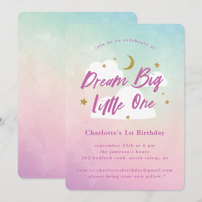 Dream Big Little One 1st Birthday Invitation (Front/Back)
