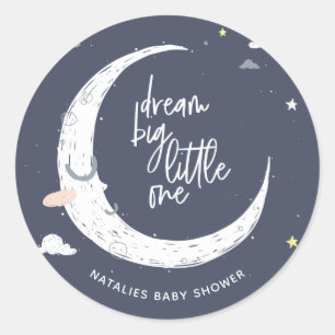 Dream big little one baby shower party classic round sticker