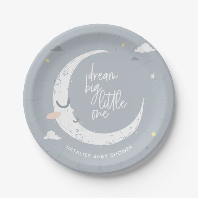 Dream big little one baby shower party paper plates (Front)