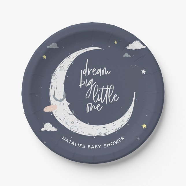 Dream big little one baby shower party paper plates (Front)