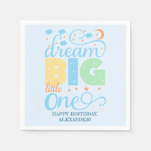 Dream Big Little One Blue Baby Boy 1st Birthday Napkins
