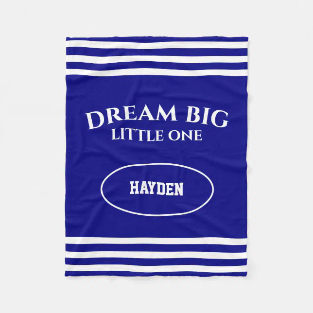Dream Big Little One Child's Name Navy Blue Fleece Blanket Zazzle