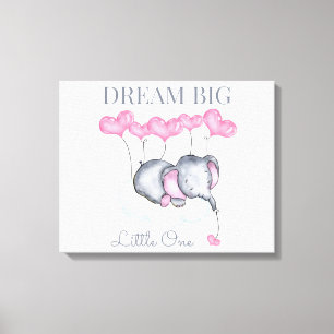 Dream Big Little One Cute Baby Girl Elephant Canvas Print