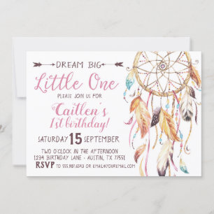 Dream Big Little One First Birthday Dreamcatcher Invitation