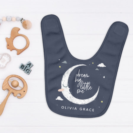 Dream Big Little One Moon   Clouds Personalized Baby Bib