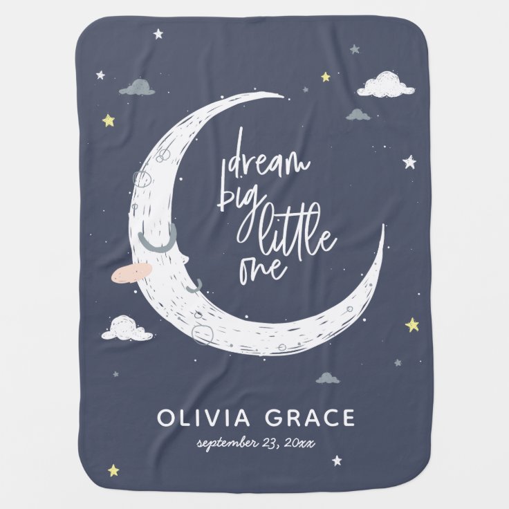 Dream big little one moon + clouds personalized baby blanket Zazzle