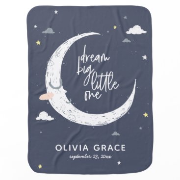 Dream big little one moon   clouds personalized baby blanket