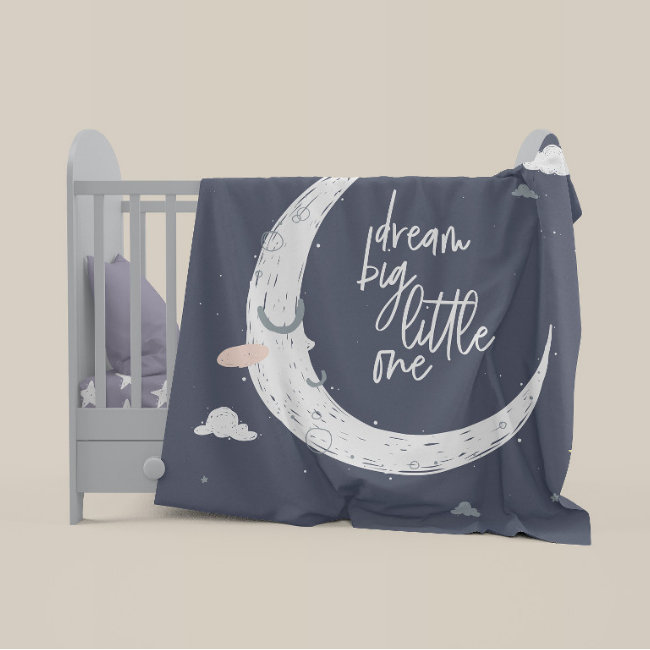 Dream big little one moon + clouds personalized baby blanket