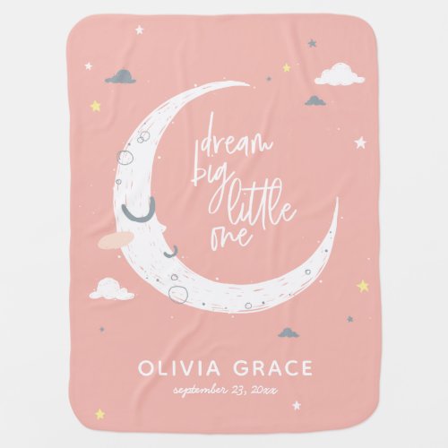 Dream big little one moon  clouds personalized baby blanket
