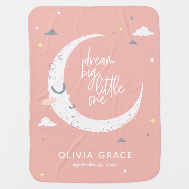Dream big little one moon + clouds personalized baby blanket (Front)