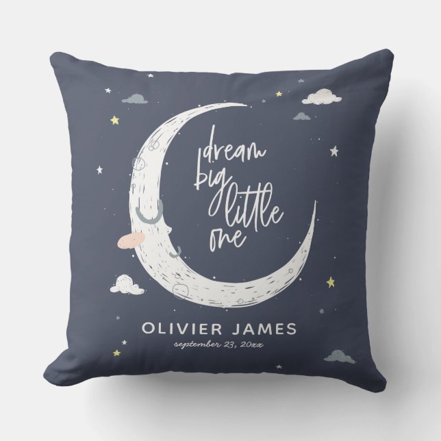 Dream big little one moon + clouds personalized throw pillow (Front)