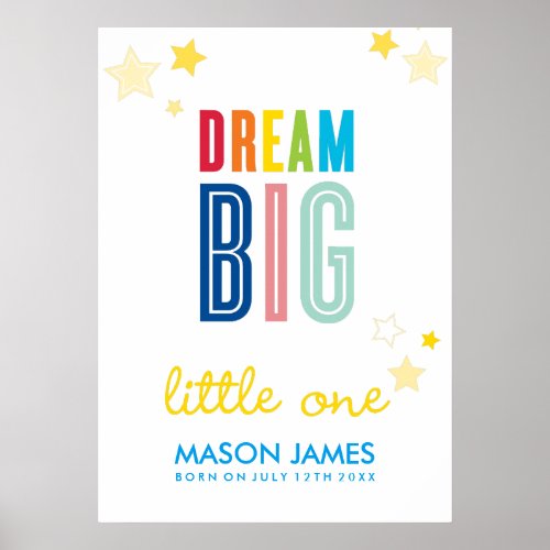 DREAM BIG LITTLE ONE name typography bright colors Poster