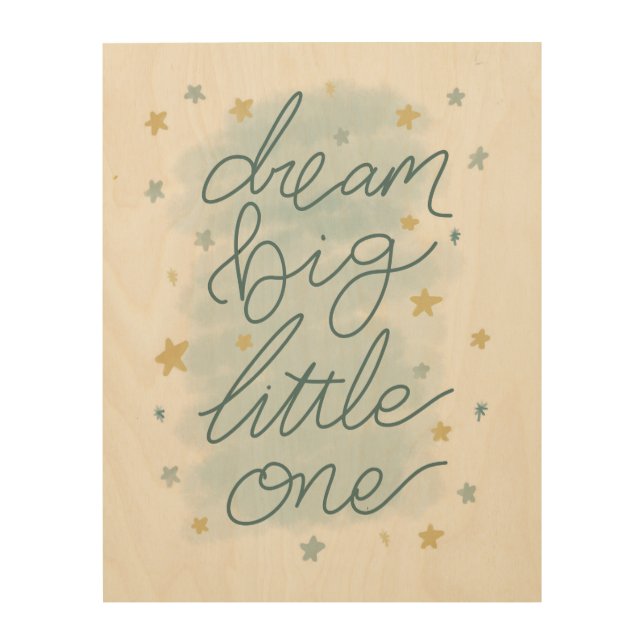 Dream Big Little One Pastel Stars Wood Wall Art (Front)