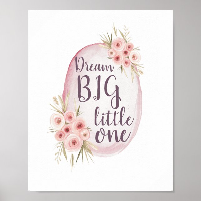 Dream BIG Little One Pink Watercolor Boho Nursery Poster (Front)