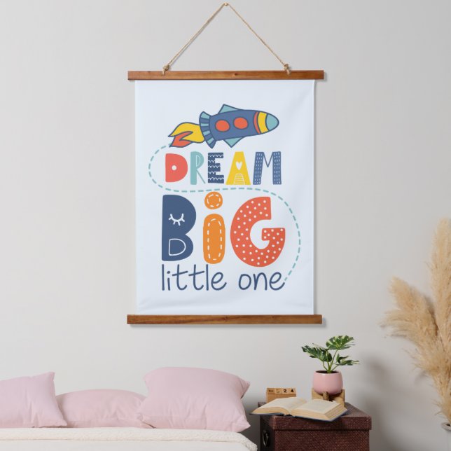 Dream Big Little One Rocket Hanging Tapestry (Bedroom)