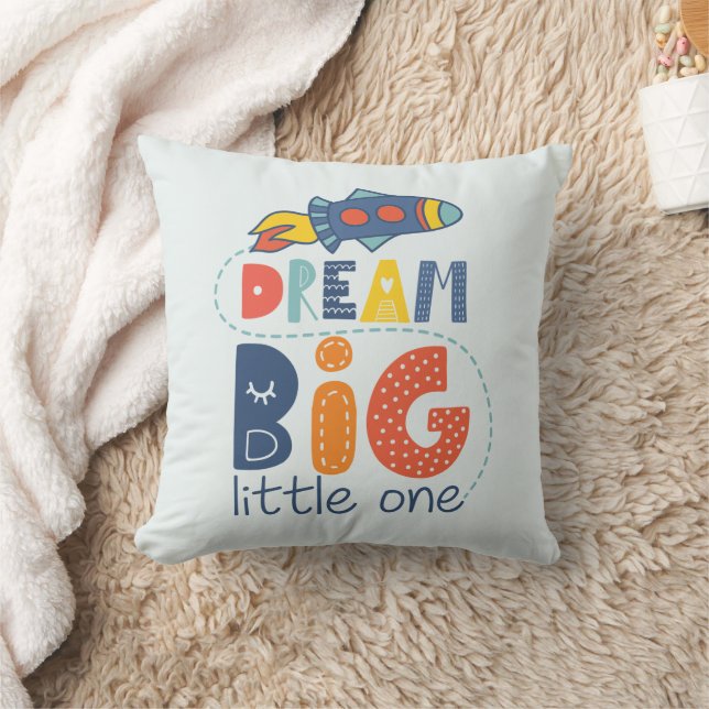 Dream Big Little One Rocket Throw Pillow (Blanket)