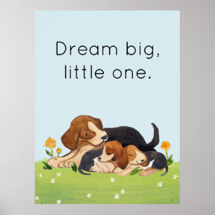 Dream Big Little One Watercolor Puppy Nursery Poster