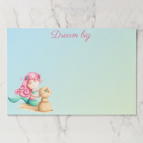 Dream big Mermaid with pink hair playing Paper Pad