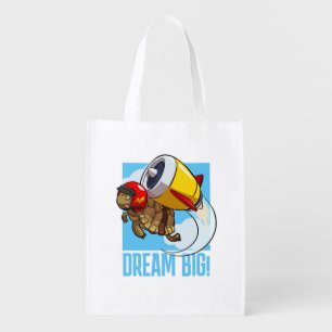 Dream Big! Motivational Dynamic Tortoise Cartoon Grocery Bag