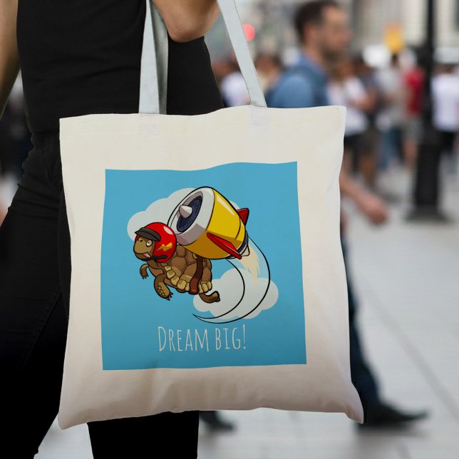 Dream Big! Motivational Dynamic Tortoise Cartoon Tote Bag (Creator Uploaded)