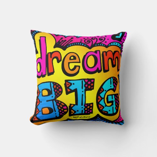 Dream Big Neon Graffiti Comic Book Illustration Throw Pillow