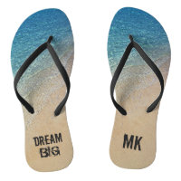 Dream Big Ocean Beach with Custom Monogram Name Flip Flops