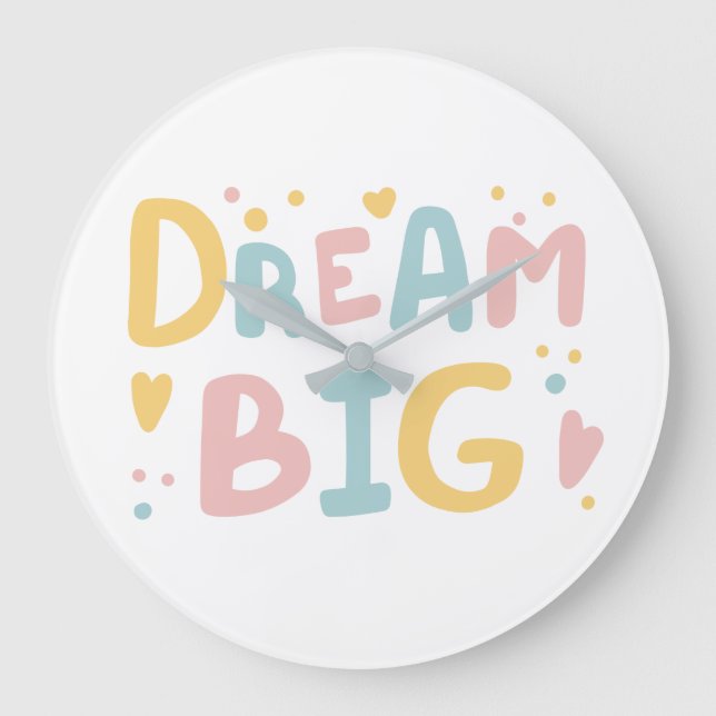 Dream Big Pastel Hearts Large Clock (Front)