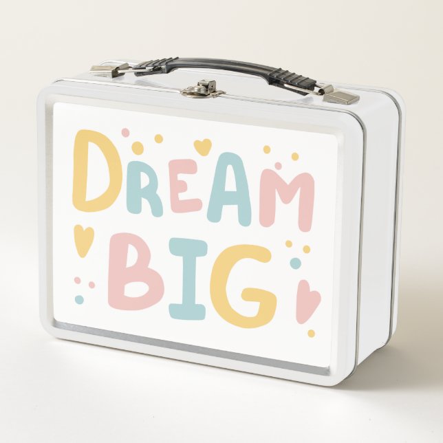 Dream Big Pastel Hearts Metal Lunch Box (Front)