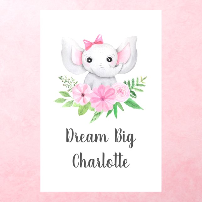 Dream Big Pink Elephant Wall Decal Baby Girl  (Insitu 3)