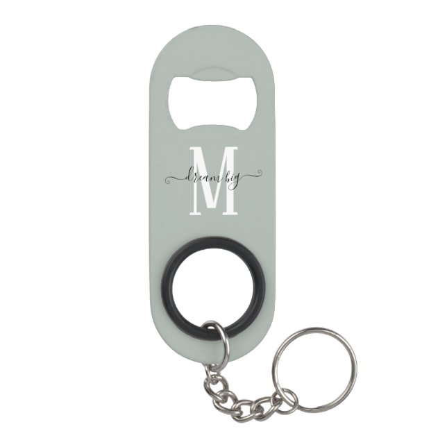 Dream Big Positive Quote Monogram Initial Sage Keychain Bottle Opener (Back)