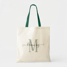 Dream Big Positivity Sage Green Monogram Initial Tote Bag