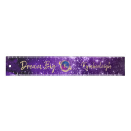 Dream Big Purple Galaxy Glam Gold Monogram 12-inch Ruler