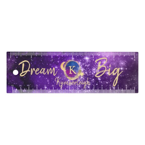 Dream Big Purple Galaxy Glam Gold Monogram 6_inch Ruler