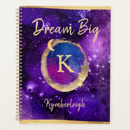Dream Big Purple Galaxy Glam Gold Monogram Large Planner