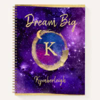 Dream Big Purple Galaxy Glam Gold Monogram Name Notebook | Zazzle