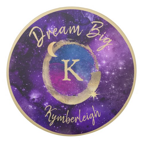 Dream Big Purple Galaxy Glam Gold Monogram Round Eraser