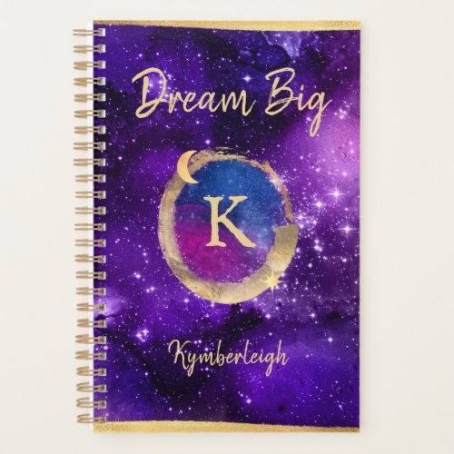 Dream Big Purple Galaxy Glam Gold Monogram Small Planner