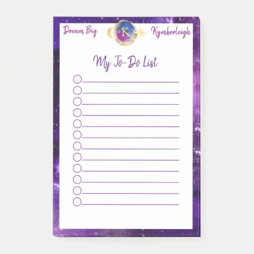 Dream Big Purple Galaxy Glam Monogram To_Do List Post_it Notes