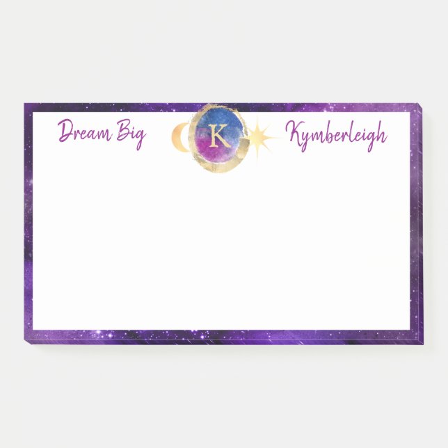 Dream Big Purple Galaxy Monogram Large Rectangular Post-it Notes (Front)