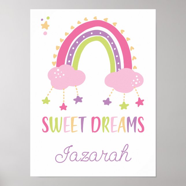 Dream Big Rainbow Hearts Stars Girls Poster (Front)