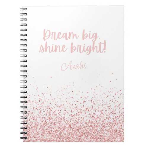 Dream Big Shine Bright Pink Glitter Personalized Notebook