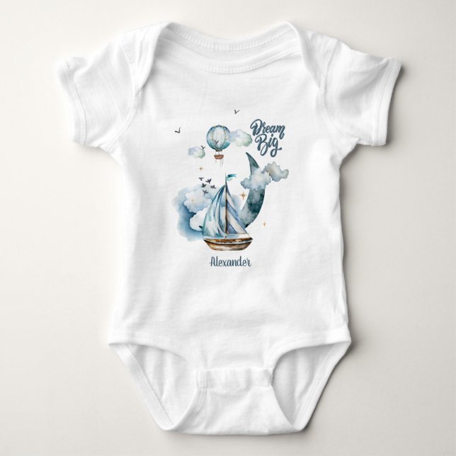 Dream Big Ship in the ocean Customizable Baby Bodysuit (Front)