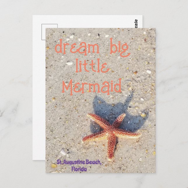 Dream Big starfish on St. Augustine Beach postcard (Front/Back)