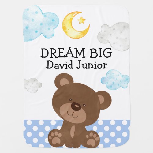 Dream Big Teddy Bear Personalized Nursery Baby Blanket