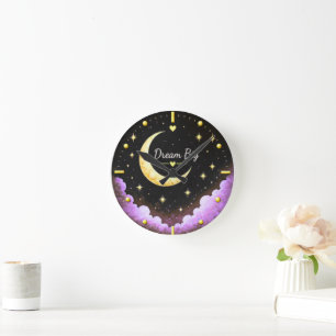 Dream Big Vintage Moon and Stars Wall Round Clock