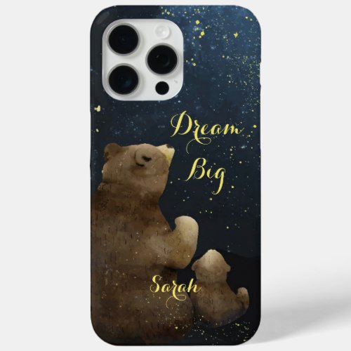 Dream Big Watercolor Bear and Cub under Stars  iPhone 15 Pro Max Case