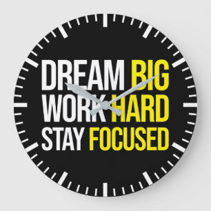 Dream Big, Work Hard, Stsay Focused - Gym, Hustle Large Clock
