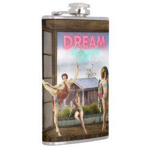 Dream Bigger Altered Art Vintage Dancers Flask