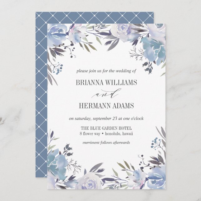 Dream Blue | Fancy rustic Flowers wedding Invitation (Front/Back)